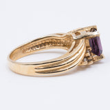 Anello vintage in oro 14K con ametista e diamanti, anni '70