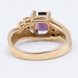 Anello vintage in oro 14K con ametista e diamanti, anni '70