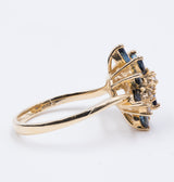 Bague vintage en or 14 carats avec saphirs et diamants, 1970