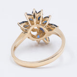 Bague vintage en or 14 carats avec saphirs et diamants, 1970