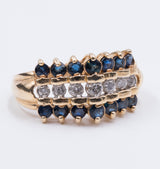 BAGUE VINTAGE EN OR 14K AVEC SAPHIRS ET DIAMANTS, ANNÉES 1950/ANNÉES 1960