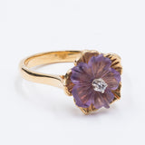 18K gold ring with engraved amethyst and diamond