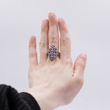 Anello vintage in oro bianco 14k con diamanti e zaffiri rosa, anni 80