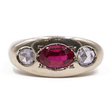 14k gold men's ring with ruby and side rosette cut diamonds, 1960s