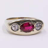 14k gold men's ring with ruby and side rosette cut diamonds, 1960s
