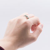 Anello vintage eternelle in oro bianco 18K con diamanti (0.61ct ca.) e smeraldi(0.84ct ca.) , anni '70/'80