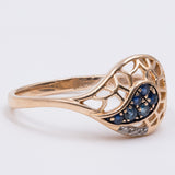 Vintage 18k yellow gold ring with sapphires and diamonds, 1970s