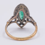 Anello antico in oro 18k e argento con smeraldo e diamanti taglio rosetta, primi anni del '900