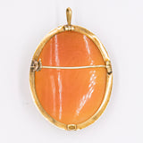 Spilla/ciondolo vintage con cammeo su conchiglia e montatura in oro giallo 18K, anni '50