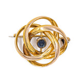 Spilla in oro giallo 8k con pietra blu, anni '50