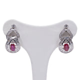 Orecchini vintage in oro bianco 14k con rubini (1.25ct) e diamanti (1.07ct), anni '60/'70