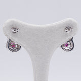 Orecchini vintage in oro bianco 14k con rubini (1.25ct) e diamanti (1.07ct), anni '60/'70