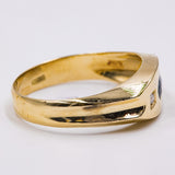 Anello vintage in oro giallo 18k con zaffiro e 2 diamanti, anni '50