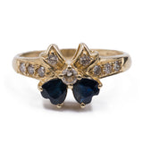 Vintage 14k gold ring with diamonds and blue topazes, 1970s