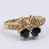 Vintage 14k gold ring with diamonds and blue topazes, 1970s