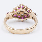 Bague vintage en or 14 carats avec diamants et rubis, 1970