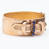 BRACCIALE RIGIDO BORBONICO IN ORO 18K CON PASTE DI VETRO BLU, SECONDA METÀ DELL'800