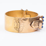 BRACCIALE RIGIDO BORBONICO IN ORO 18K CON PASTE DI VETRO BLU, SECONDA METÀ DELL'800