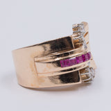 Anello in oro 18K con diamanti (0.75ctw ca.) e rubini carrè, anni '40