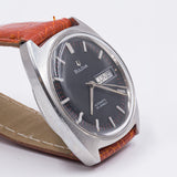 Orologio da polso Bulova in acciaio automatico con datario con quadrante nero, anni '60/'70