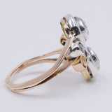 Anello toi et moi antico in oro 18k e argento con diamanti taglio rosetta, anni '20