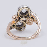 Anello toi et moi antico in oro 18k e argento con diamanti taglio rosetta, anni '20