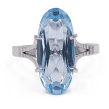 Anello vintage in oro bianco 18K con topazio azzurro (5.50ct ca.), anni '90