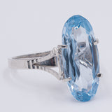 Anello vintage in oro bianco 18K con topazio azzurro (5.50ct ca.), anni '90