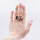 Anello in oro 18K con diamanti (0.75ctw ca.) e rubini carrè, anni '40