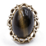 Anello vintage in oro giallo 14k con occhio di tigre, anni '70