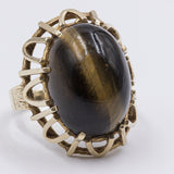Anello vintage in oro giallo 14k con occhio di tigre, anni '70