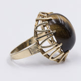 Anello vintage in oro giallo 14k con occhio di tigre, anni '70
