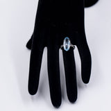 Anello vintage in oro bianco 18K con topazio azzurro (5.50ct ca.), anni '90