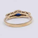 Anello vintage in oro giallo 14kt con zaffiro cabochon e diamanti (0.24ctw), anni '70