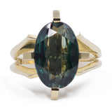 Anello vintage in oro giallo 14K con spinello verde, anni '70