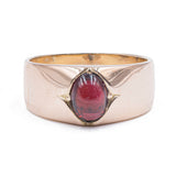 Anello vintage in oro 14k con granato taglio cabochon, anni '50