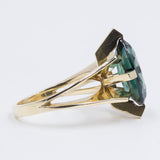 Anello vintage in oro giallo 14K con spinello verde, anni '70