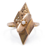 Anello borbonico in oro giallo 18K con perlina, fine '800