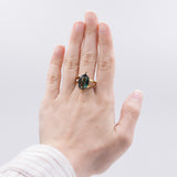 Anello vintage in oro giallo 14K con spinello verde, anni '70