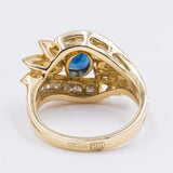 Anello vintage in oro giallo 18k con zaffiro centrale (1.2ct) e diamanti (1.5ct), anni '70