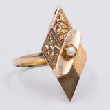 Anello borbonico in oro giallo 18K con perlina, fine '800