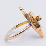 Anello borbonico in oro giallo 18K con perlina, fine '800