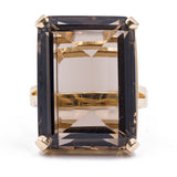 Anello vintage da cocktail in oro 14K con quarzo fumè (17ct ca.), anni '70