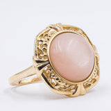 Anello vintage in oro giallo 9k con pietra rosa, anni '70