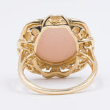 Anello vintage in oro giallo 9k con pietra rosa, anni '70