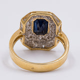 Anello vintage in oro giallo 18k con zaffiro e diamanti, anni '70