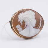 Spilla antica in oro 18k con cammeo raffigurante Diana Cacciatrice, primi del '900