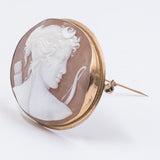 Spilla antica in oro 18k con cammeo raffigurante Diana Cacciatrice, primi del '900