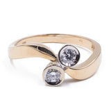 Anello contrarier vintage in oro 14k con 2 diamanti (0.20 ct), anni 70