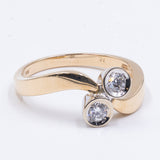 Anello contrarier vintage in oro 14k con 2 diamanti (0.20 ct), anni 70